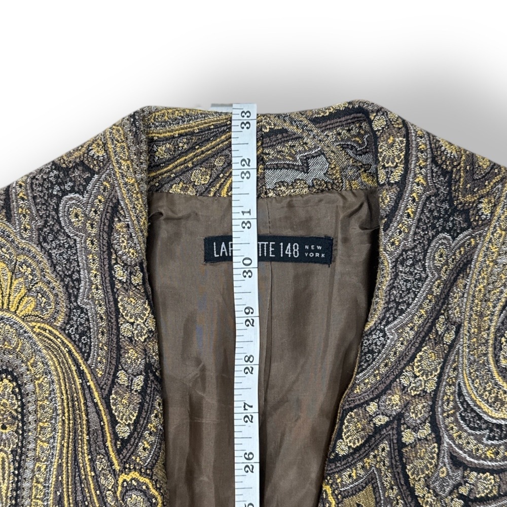 Lafayette 148 New York Paisley Tapestry Wrap Jacket Brown Gold Cashmere Wool 14 - Picture 7 of 11